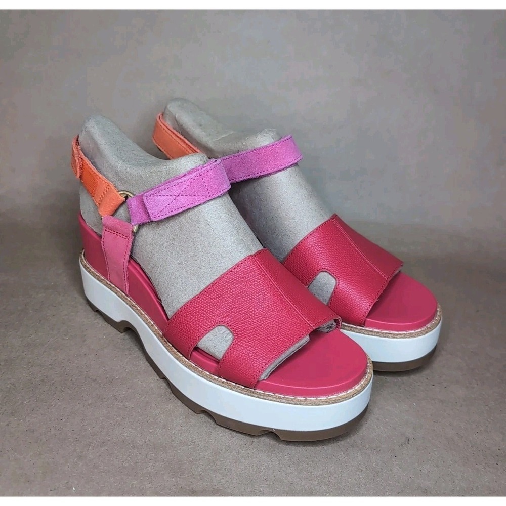 Sorel Women's 9.5 JOANIE IV Y Strap Wedge Sandal Red Purple Orange Chunky